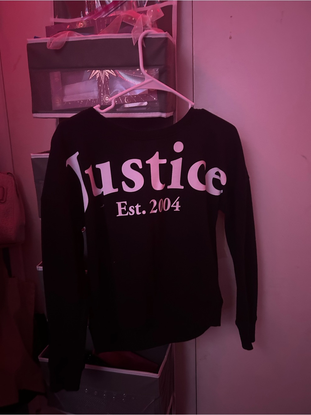 Justice Black Crewneck Sweatshirt with White Logo